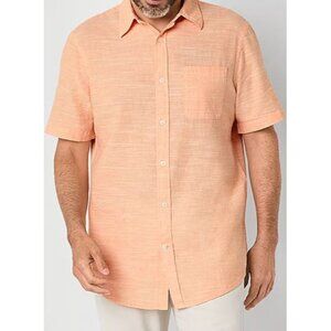 St. John's Bay Linen Blend Short Sleeve Classic Fit Button-Down Shirt Peach XL